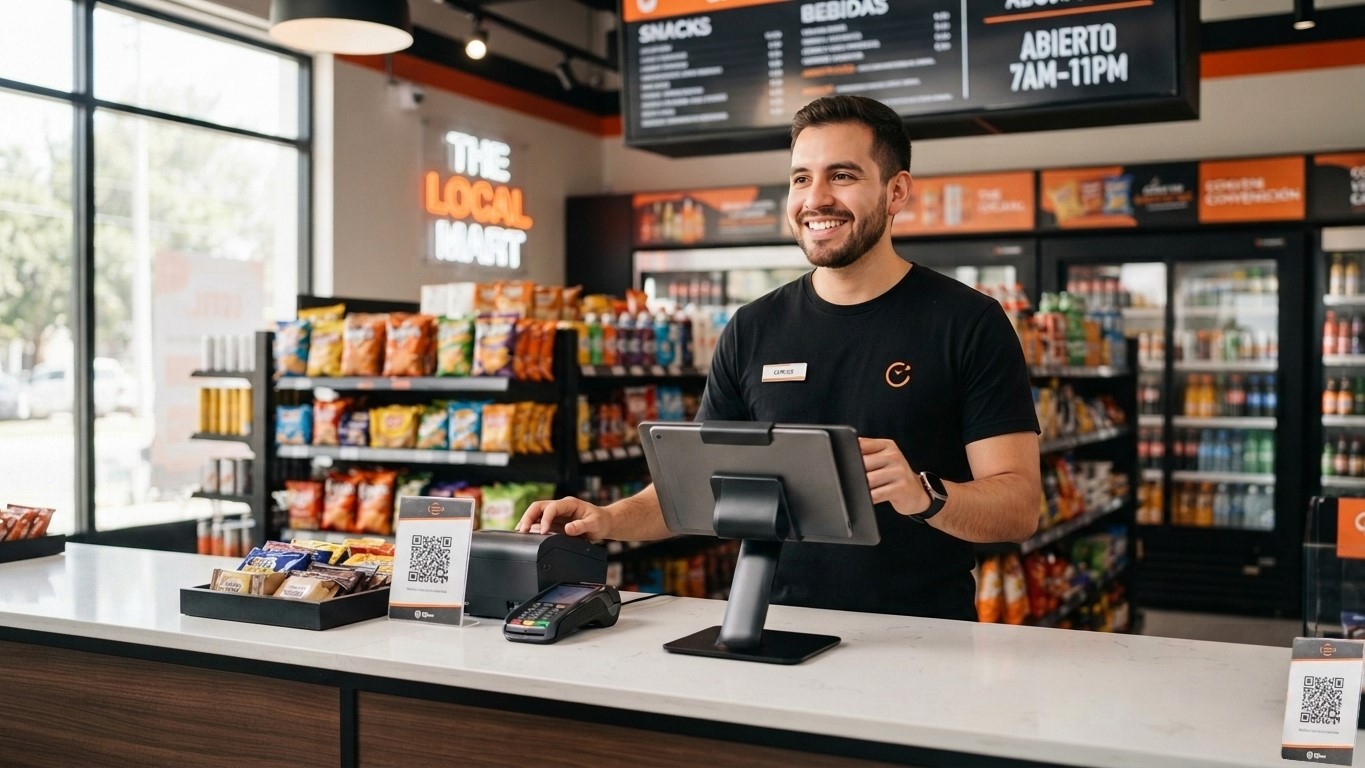 Vendedor usando eKioscos en mostrador